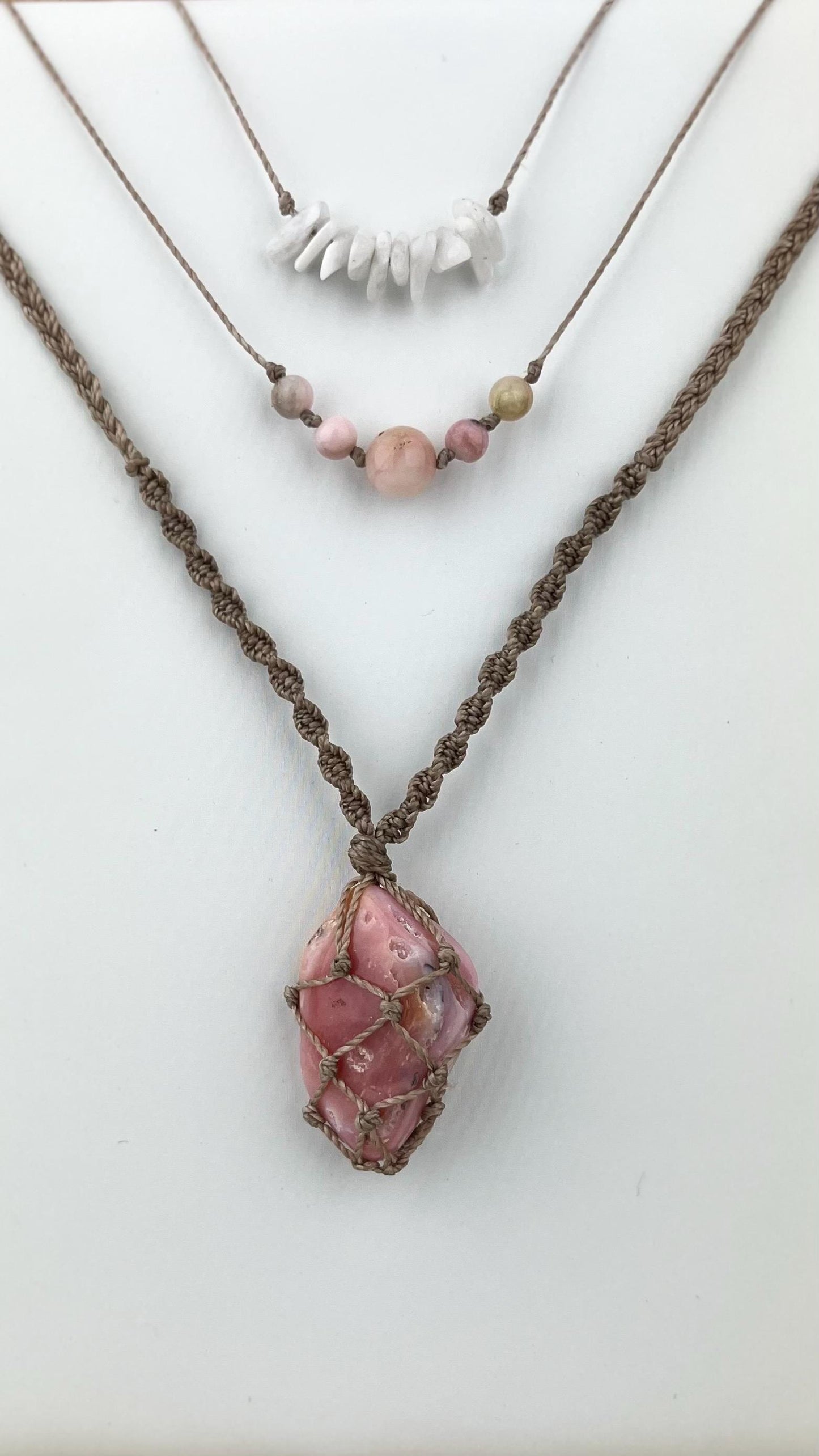 Hand Knotted Pink Opal Necklace & Bracelet Set - Gemstone Jewelry for Kindness and Love - Crystals for everyone • Crystals And Cord