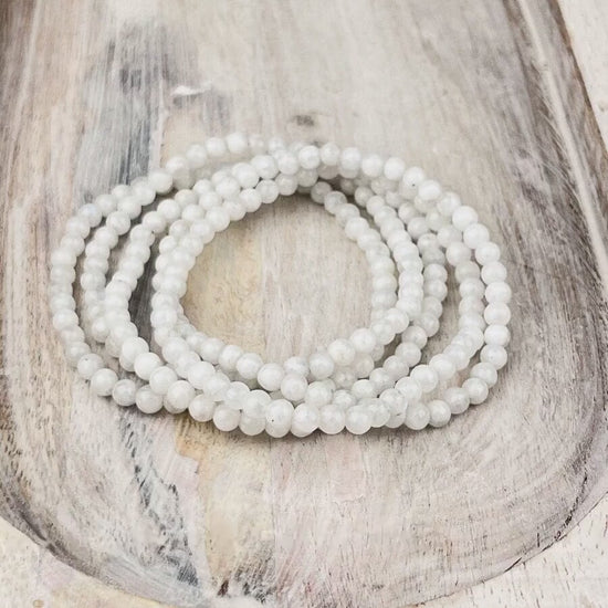 New Beginnings White Moonstone Bracelet - 4mm Gemstone Beads, Inner Growth, Calmness, Intuition, Success