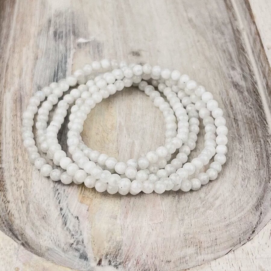 New Beginnings White Moonstone Bracelet - 4mm Gemstone Beads, Inner Growth, Calmness, Intuition, Success