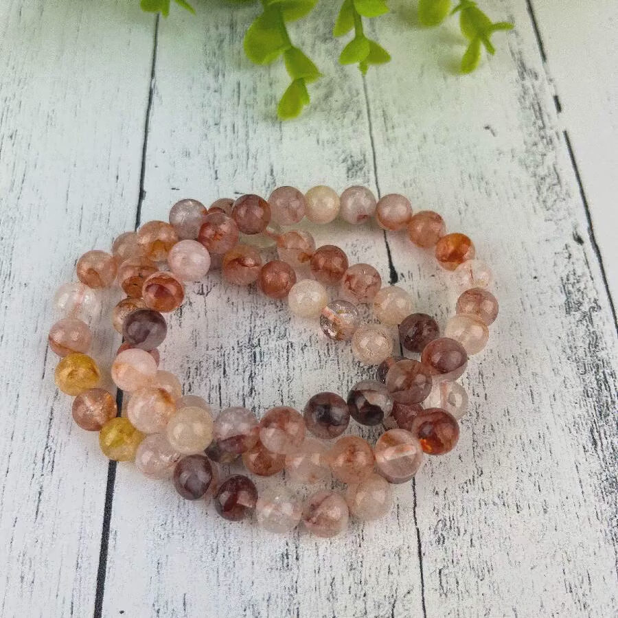 Hematoid Quartz Bracelet 8mm • Fire Quartz Crystal Stretch Bracelet • Root Chakra Healing Stone • Grounding & Focus • Energy Gift for Her