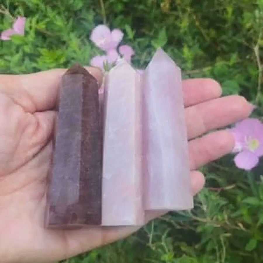 Healing Energy Tower Set - Red Aventurine, Pink Opal, Rose Quartz - Love, Compassion, Positivity - Crystal Towers for Heart Chakra Balancing