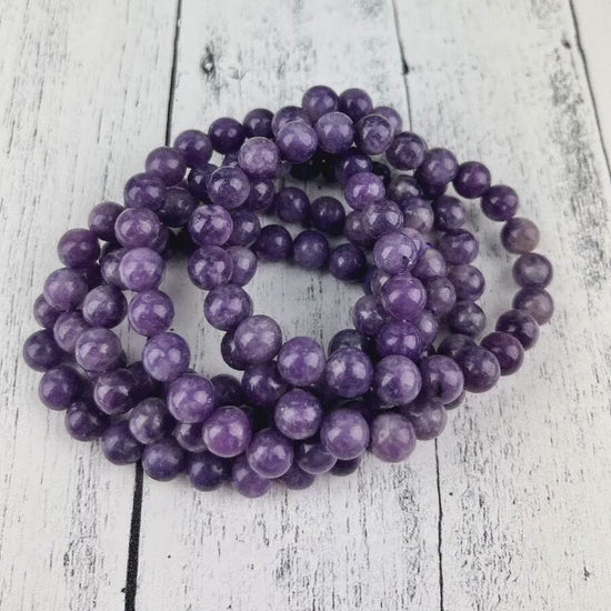 Natural Lepidolite Gemstone Bracelet with Soft Nurturing Energies and Emotional Balance - 8mm Stone Beads - Elastic