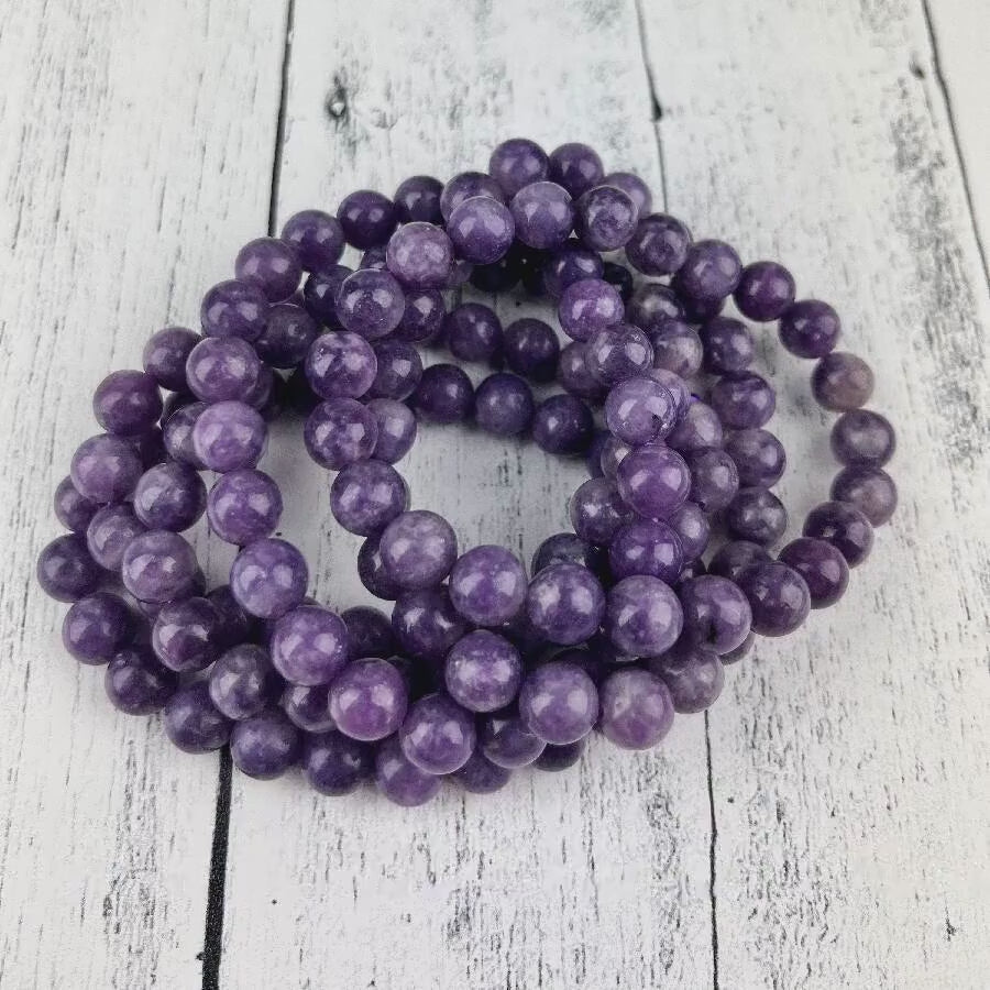 Natural Lepidolite Gemstone Bracelet with Soft Nurturing Energies and Emotional Balance - 8mm Stone Beads - Elastic