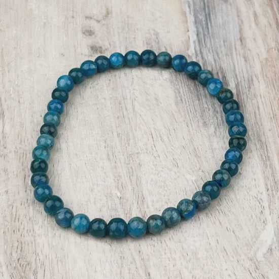 Blue Apatite Crystal Bracelet – 4mm Natural Gemstone Beads – Stretch Bracelet for Clarity, Intuition & Inner Peace – Minimalist Stacking