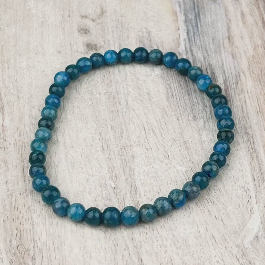 Blue Apatite Crystal Bracelet – 4mm Natural Gemstone Beads – Stretch Bracelet for Clarity, Intuition & Inner Peace – Minimalist Stacking