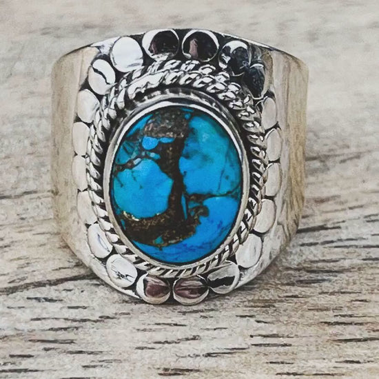 Turquoise Ring Sterling Silver Size 7 • Natural Blue Gemstone Ring • December Birthstone Jewelry • Boho Crystal Ring • Gift for Her