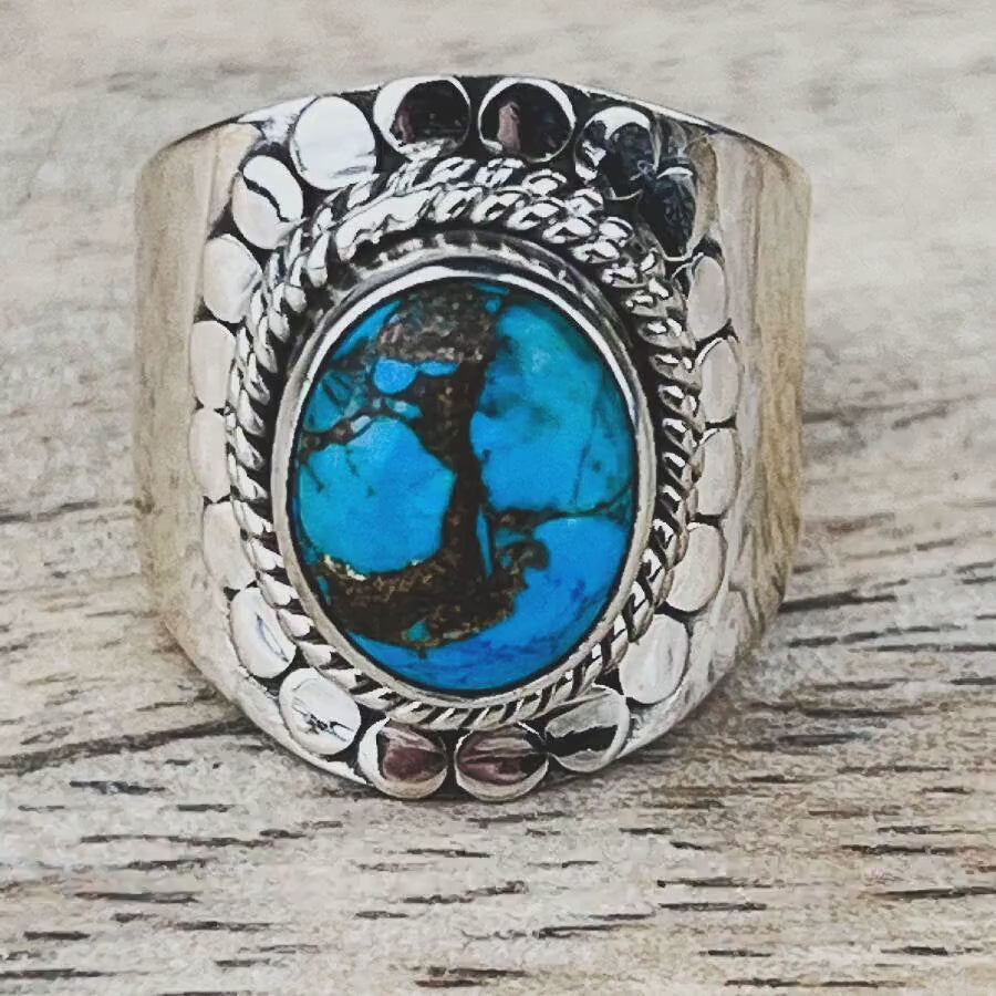 Turquoise Ring Sterling Silver Size 7 • Natural Blue Gemstone Ring • December Birthstone Jewelry • Boho Crystal Ring • Gift for Her