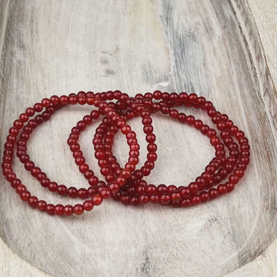 Vibrant Carnelian Gemstone Bracelet for Creativity and Confidence - 4mm Stone Beads, Elastic Band, 7.5 inches