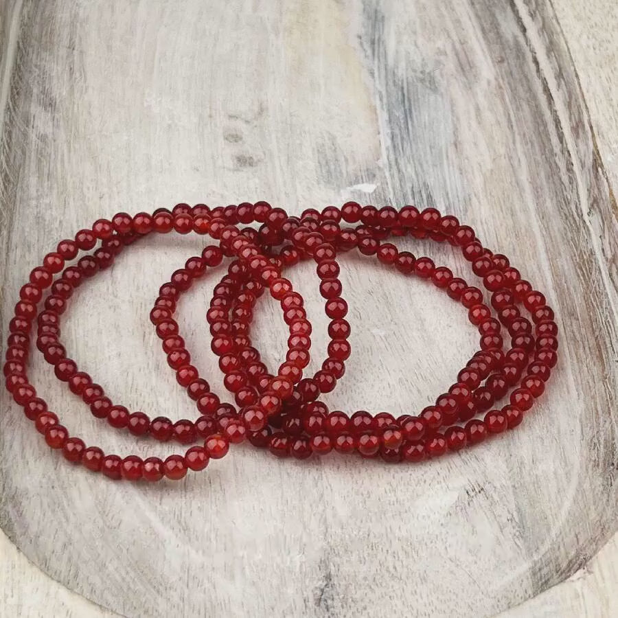 Vibrant Carnelian Gemstone Bracelet for Creativity and Confidence - 4mm Stone Beads, Elastic Band, 7.5 inches