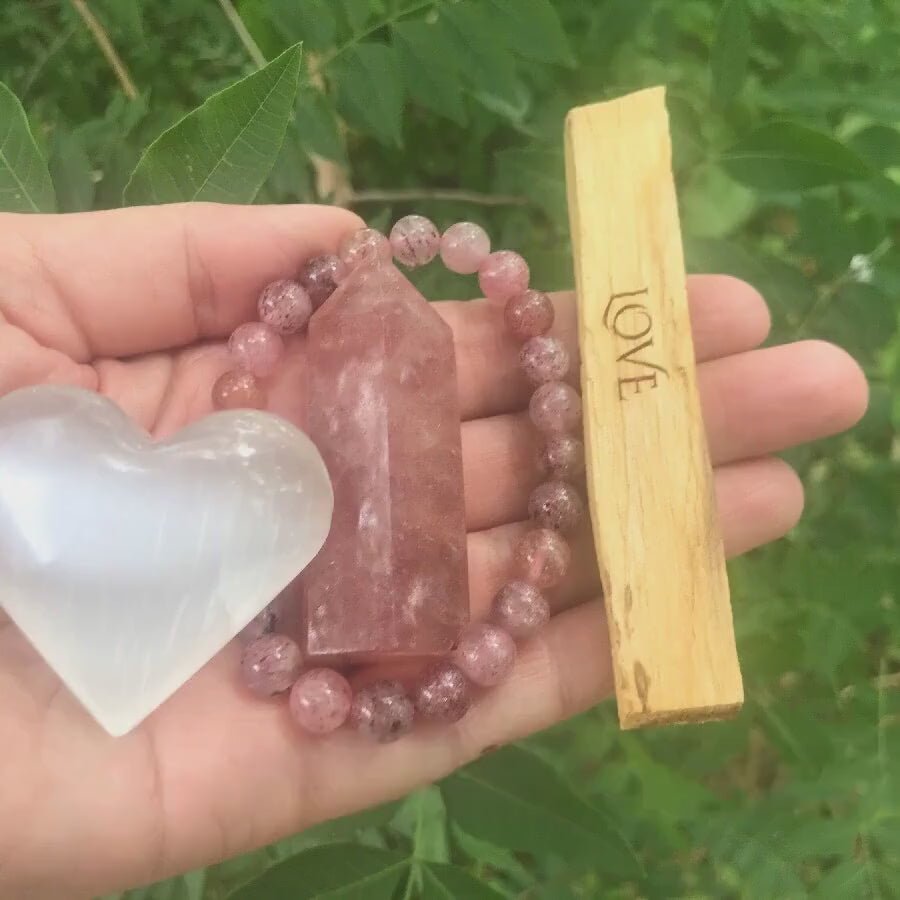 Red Aventurine Crystal Gift Set • Bracelet, Tower, Palo Santo and Selenite Heart • Root Chakra Healing Kit • Confidence & Energy Boost