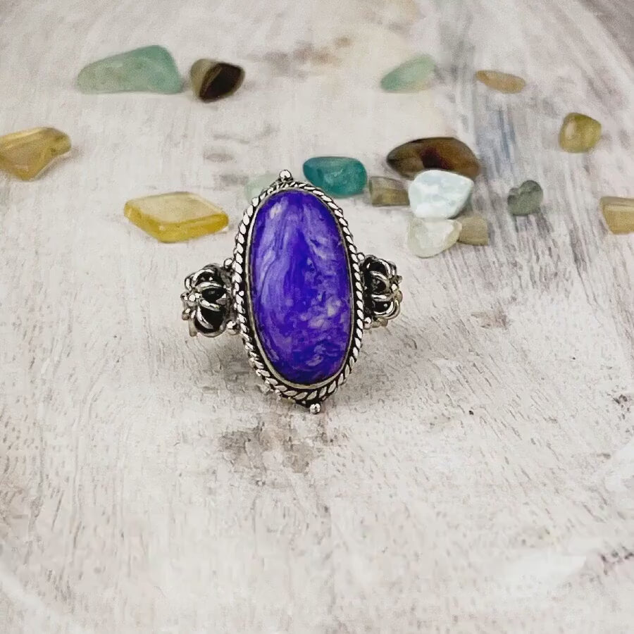Mystical Charoite Sterling Silver Ring - Empower Transformation and Spiritual Insight with Purple Ray Energy - Size 7