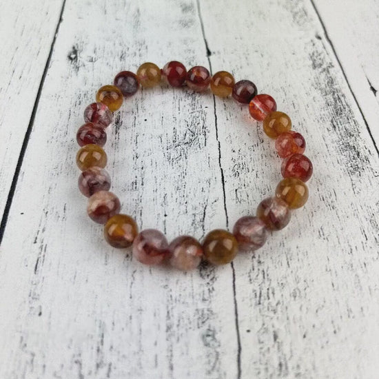 Healing Energy Bracelet with Golden Healer Quartz and Fire Quartz Beads - 8mm Stone Beads - Self-Healing and Positive Energy Booster