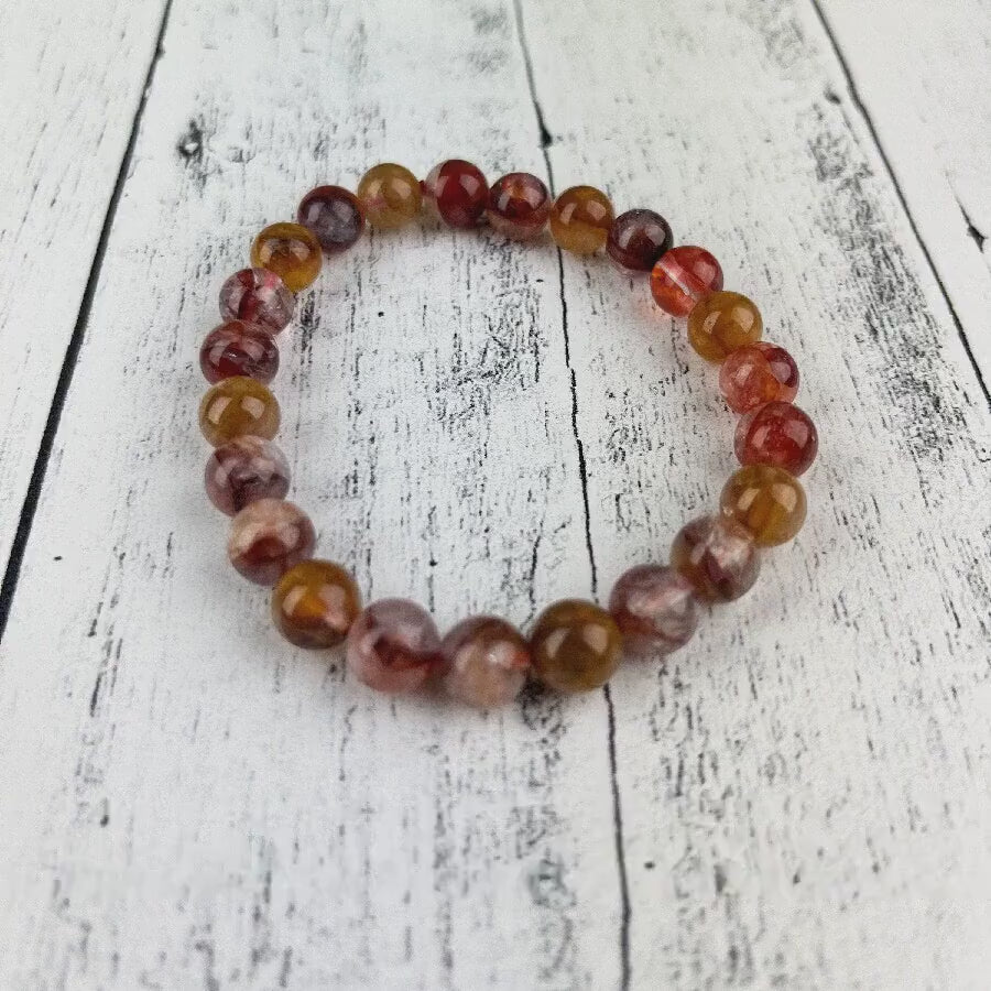 Healing Energy Bracelet with Golden Healer Quartz and Fire Quartz Beads - 8mm Stone Beads - Self-Healing and Positive Energy Booster