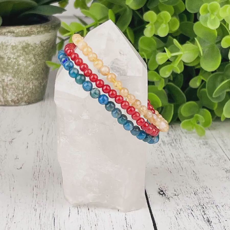 Manifestation and Creativity Gemstone Bracelet Set - Blue Apatite, Citrine, Carnelian - Energy Stack Set 4mm
