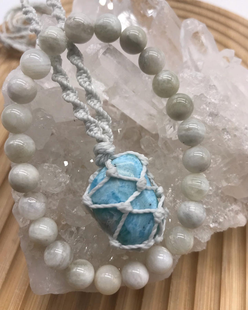 Larimar Hand Knotted Necklace Set
