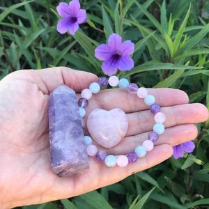 Crystal Set Amethyst Tower, Gemstone Bracelet, Rose Quartz Heart