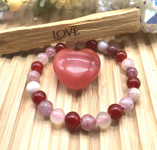 Red Adventurine Flower Agate and Carnelian Heart Set