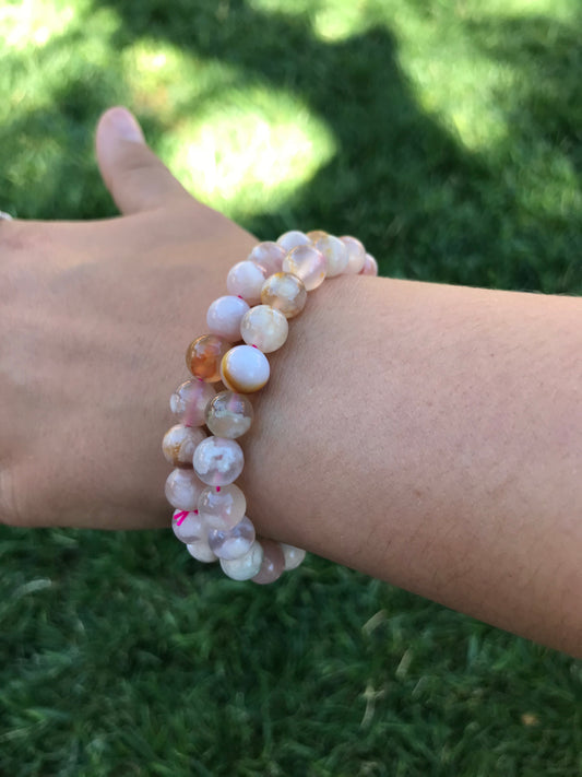 Flower Agate  Gemstone Bracelet 8mm
