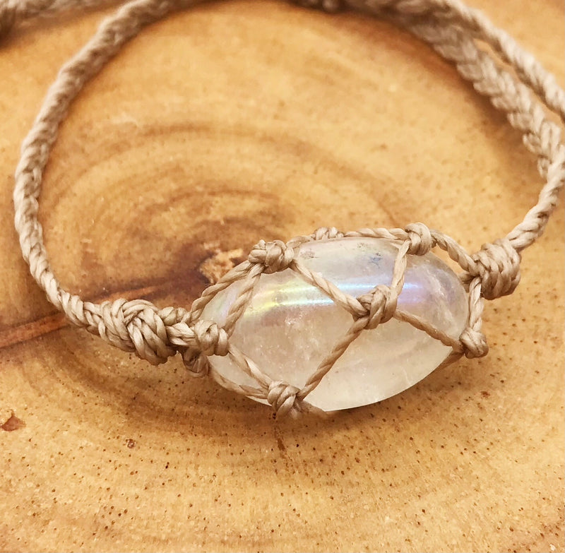 Hand Knotted Crystal Bracelet with Angel Aura Clear Quartz