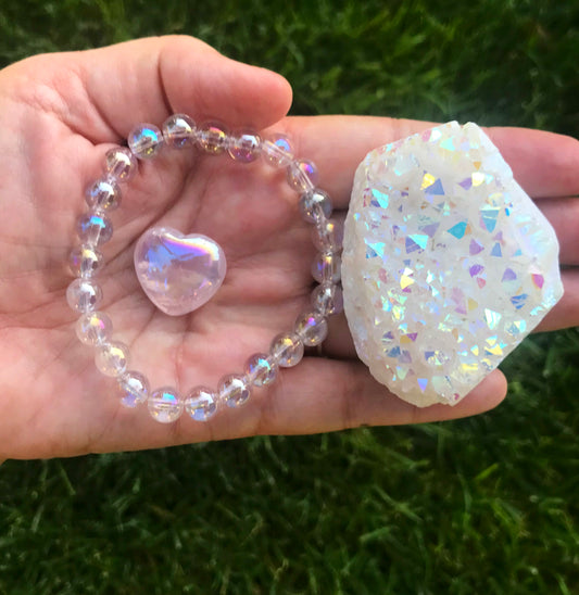 Angel Aura Quartz Heart Set
