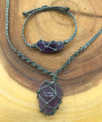 Knotted Crystal Necklace and Bracelet Set with Amethyst