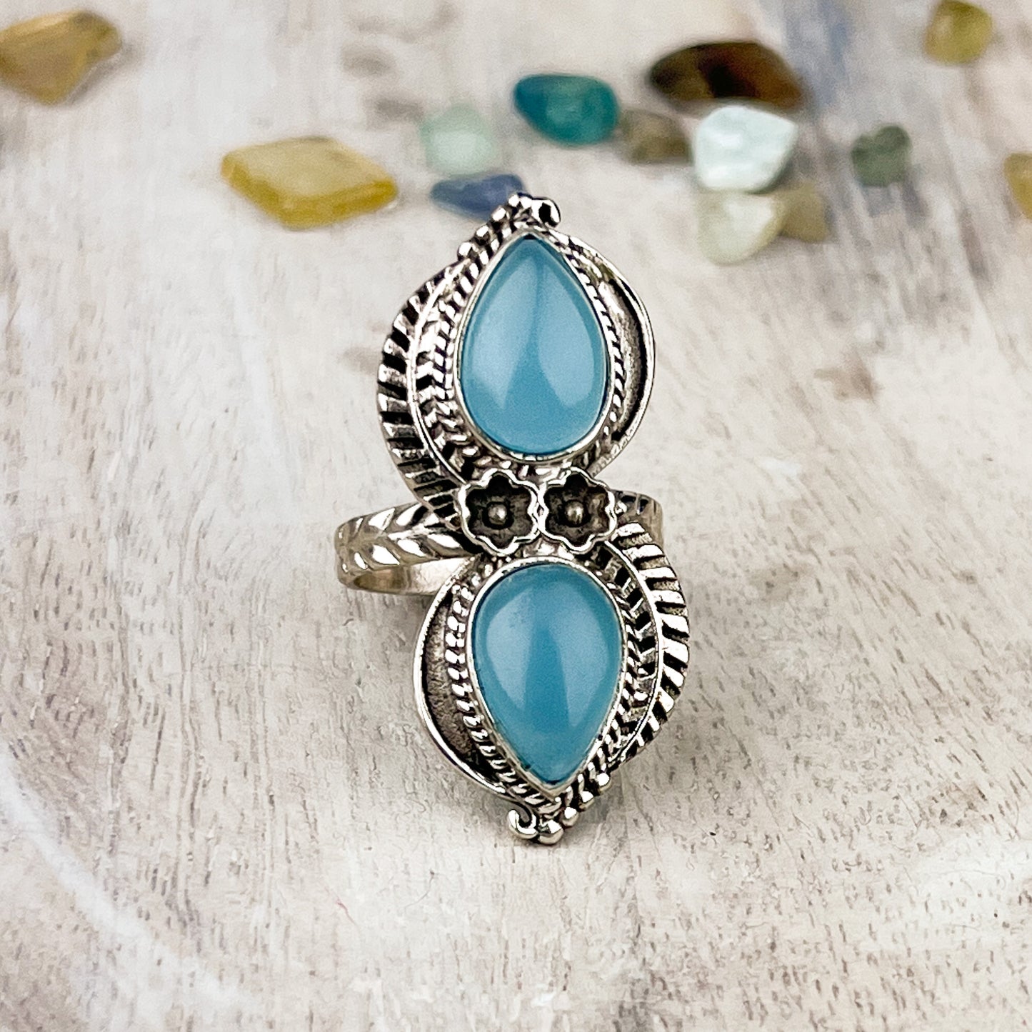 Aqua Chalcedony Gemstone .925 Sterling Silver Ring