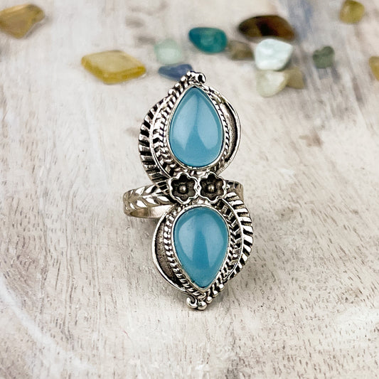 Aqua Chalcedony Gemstone .925 Sterling Silver Ring