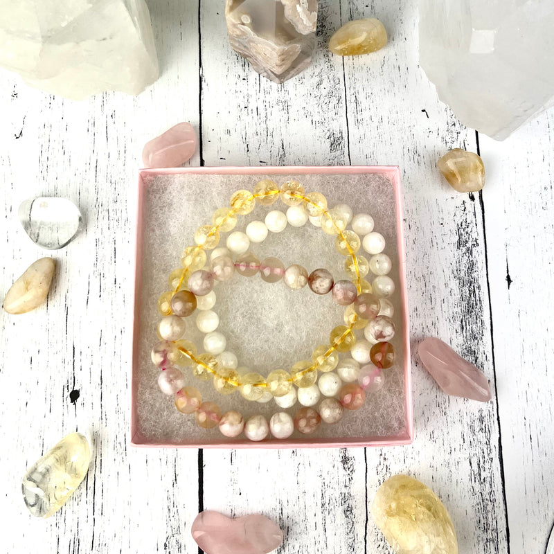 Handcrafted New Beginnings Bracelet Set with Citrine, Agate, and Moonstone