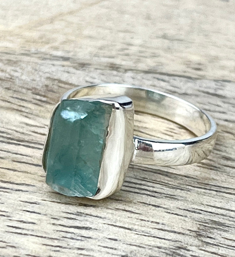 Raw Emerald Gemstone .925 Sterling Silver Ring