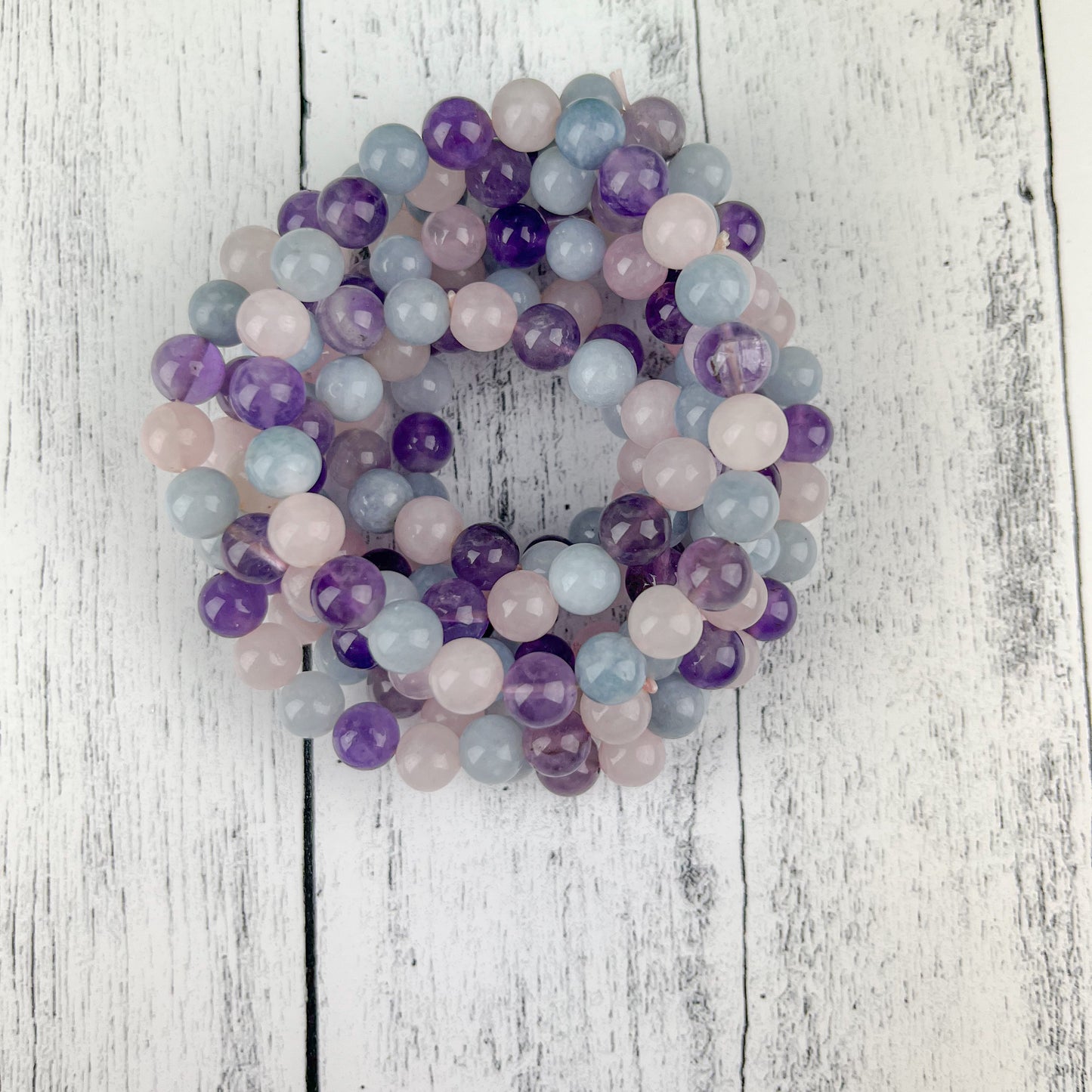 Amethyst  Aquamarine Rose Quartz Trio Gemstone Bracelet 8mm