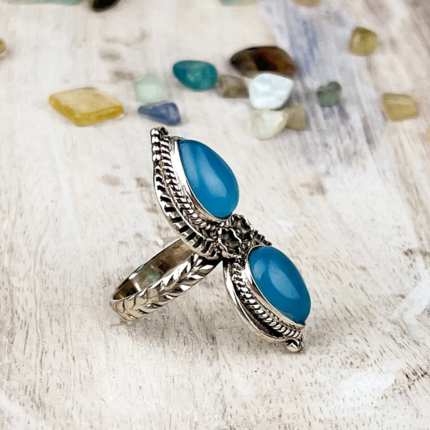 Aqua Chalcedony Gemstone .925 Sterling Silver Ring