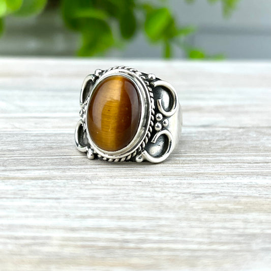 Tiger Eye Gemstone .925 Sterling Silver Ring