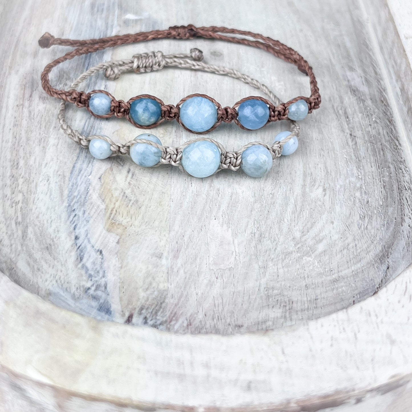 Hand Knotted Bead Bracelet with Aquamarine