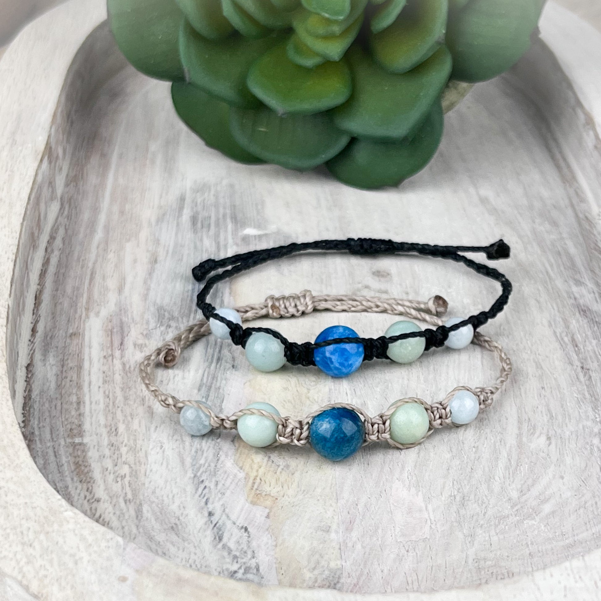 Hand Knotted Bead Bracelet with Apatite Amazonite & Aquamarine