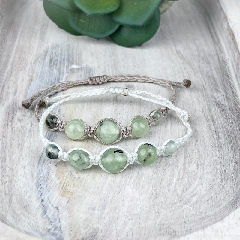 Hand Knotted Bead Bracelet with Prehnite