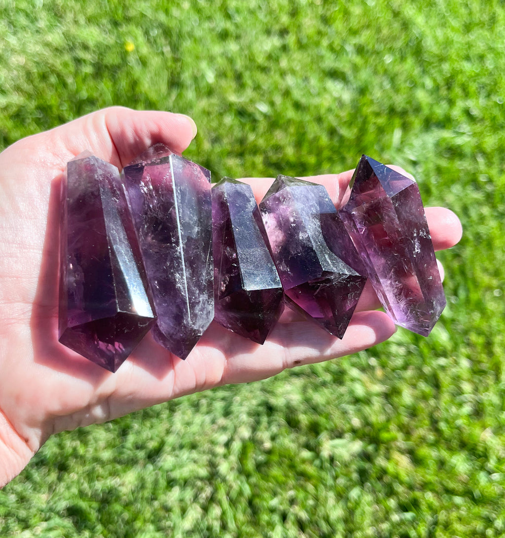 Large double terminated amethyst crystals